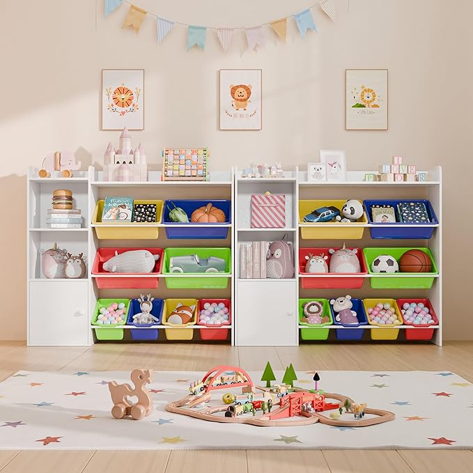 Multicolor Toy Storage Organizer, Toy Organizers and Storage Bins, Toy Storage Shelf with 8 Toy Bins, Toy Organizer with Bookshelf, Book Shelf and Toy Storage for Kids Room, Playroom, Bedroom, Nursery