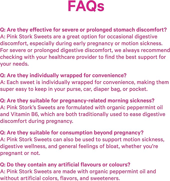 Pink Stork Organic Peppermint Sweets for Morning Sickness and Motion Sickness Support, Added Vitamin B6, 1st Trimester Pregnancy Must Haves - 30 Wrapped Peppermint Candies