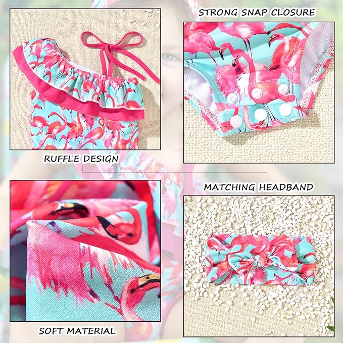 Toddler Baby Girls Ruffles Bikini One Piece Swimsuits Floral Off Shoulder Swimwear Beach Bathing Suit