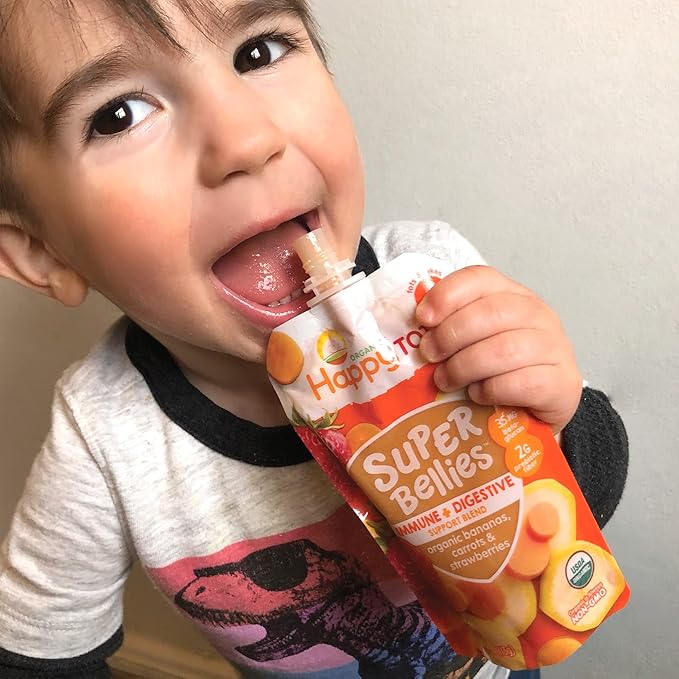 Happy Tot Organics Stage 4 Baby Food Pouches, Gluten Free, Vegan Snack, Super Bellies, Fruit & Veggie Puree, Banana, Spinach & Blueberries 4 Ounce (Pack of 16)