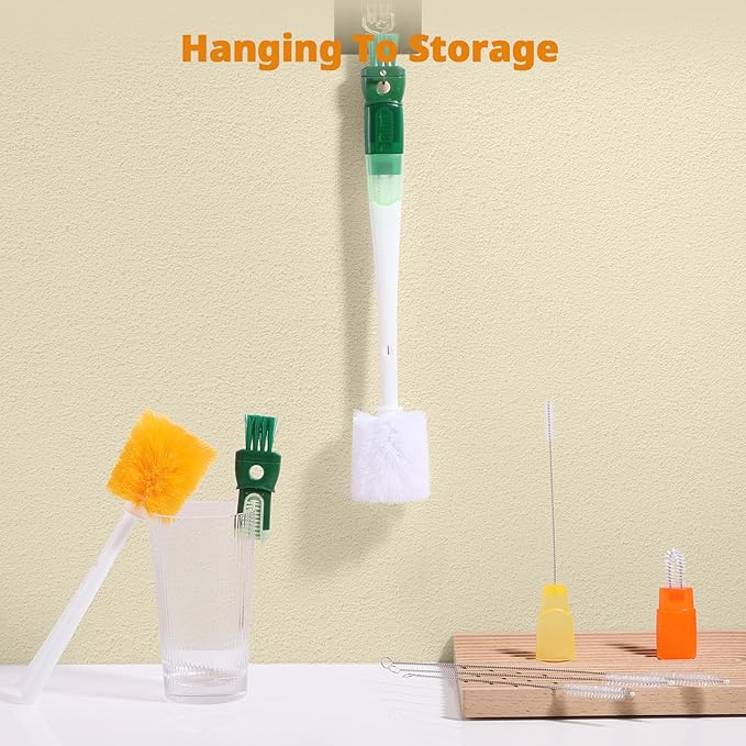 OUTXE 5 Pack Bottle Brush Set, 5-in-1 Multifunctional Water Bottle Cleaning Brush 2 Pack, with Nipple Brush, Detail Brush for Cup Lid Gap, 12" 10" 8" Straw Brush for Stanley Yeti