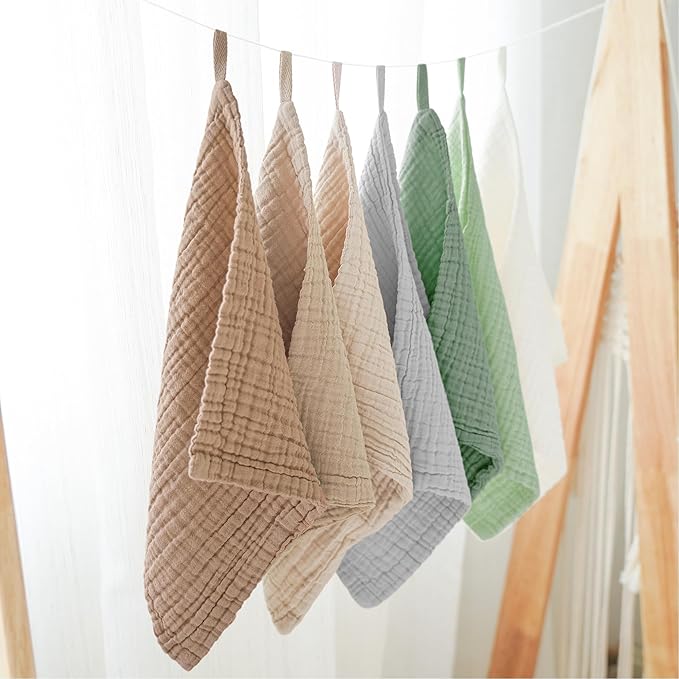 Konssy Baby Muslin Washcloths 7-Pack, 100% Cotton Baby Bath Washcloths, Soft & Absorbent Wash Cloths and Burp Cloths for Newborn Kids Girls & Boys, 11x11 inches