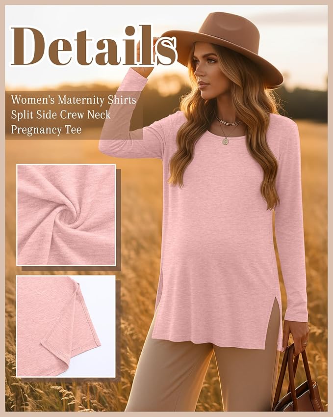 Riyiper 3 Pack Women's Maternity Long Sleeve T-Shirts Round Neck Side Split Tops Loose Casual Pregnancy Mama Clothes Fall
