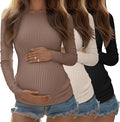 Riyiper 3 Pack Women's Maternity Shirts Long Sleeve Ribbed Knit Pregnancy Tees Cotton Crewneck Tunic Clothes Casual Fall Tops