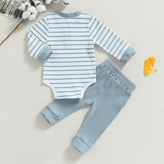 Newborn Baby Boy Girl Clothes Ribbed Knitted Long Sleeve Romper Pants Solid Cotton Infant Fall Winter Outfits 2Pcs