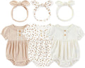 Newborn Baby Girl Clothes Cotton Bubble Romper Floral Short Sleeve Bodysuit 3 Pack