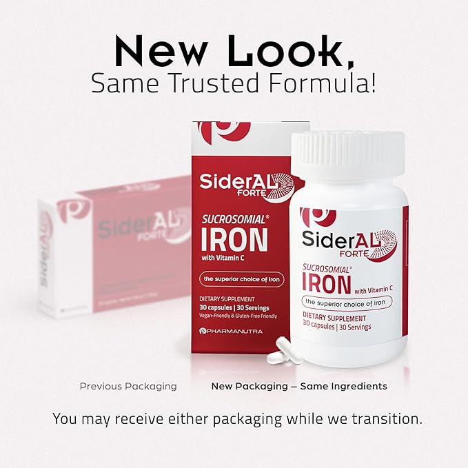SiderAL Forte Iron Supplement Clinically Proven to Increase Levels Without Side Effects | Sucrosomial High Absorption Gentle Iron Pills for Women and Men | Vitamin C | Anemia & Energy Support | 30 ct