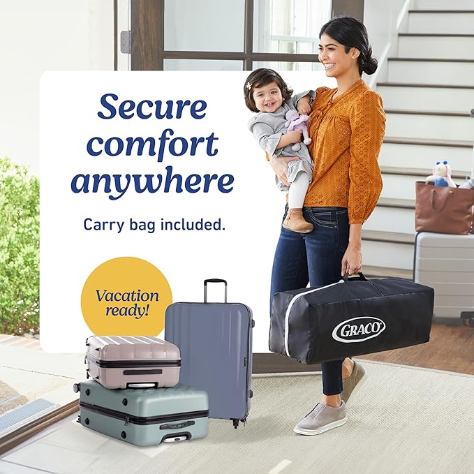 Graco On The Go Zip Pack ‘n Play Playard, Folding Playpen with Bassinet, Portable Crib, Reeves