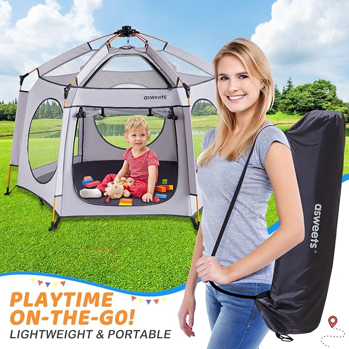 Asweets 4 in 1 Pop Up Playpen Indoor and Outdoor Portable, Lightweight Baby Playpen with Travel Bag,Baby Beach Tent and Play Toddler Play Yard Canopy