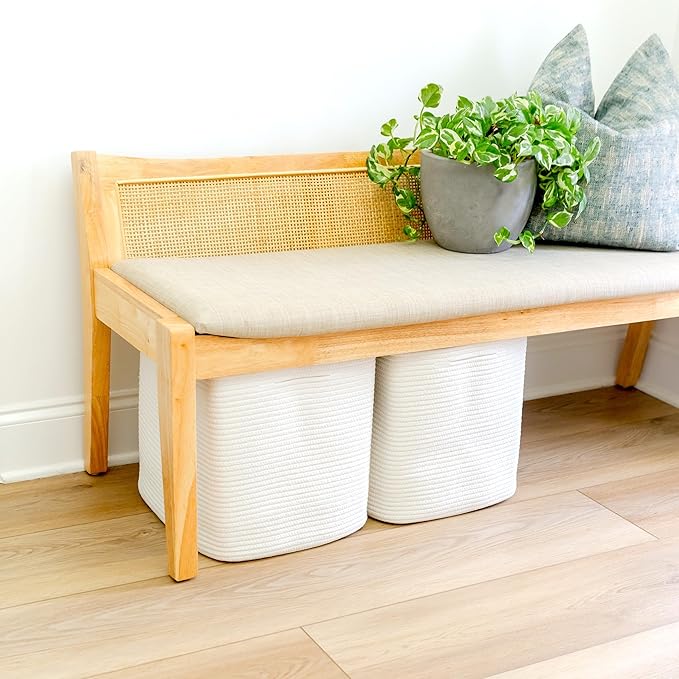 NaturalCozy 13 Inch Cube Storage Bins Cotton Rope Woven Baskets for Organizing 3-Pack | 13 x 13 Storage Cubes | Fabric Square Storage Baskets for Shelves Organizer, Kids Toy Bins, Closet Baby Nursery