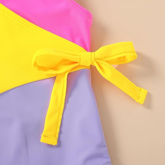 Happy Town Toddler Swimsuit Girl One Piece Bathing Suit Color Block Swimwear Baby Summer Beach Wear