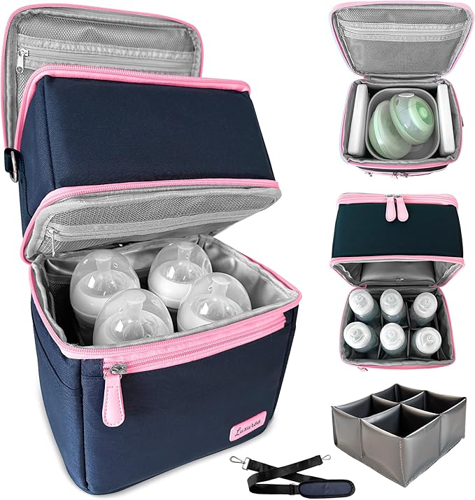 Cool Insulated Breast Milk Cooler Bag with Dual Sections, Non-Toxic, Perfect for Day Care Bottles and Pumping Working Traveling Moms to Keep Breast Milk Cold and Fresh On The Go