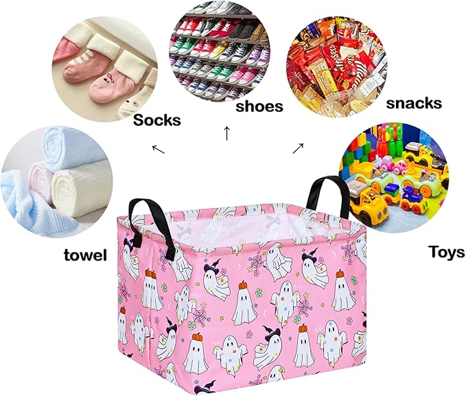 Ghost Happy Halloween Kids Gift Shelf Storage Basket Organizer Box Clothes Laundry Hamper Toys Nursery Basket Baby Laundry Basket with Handles