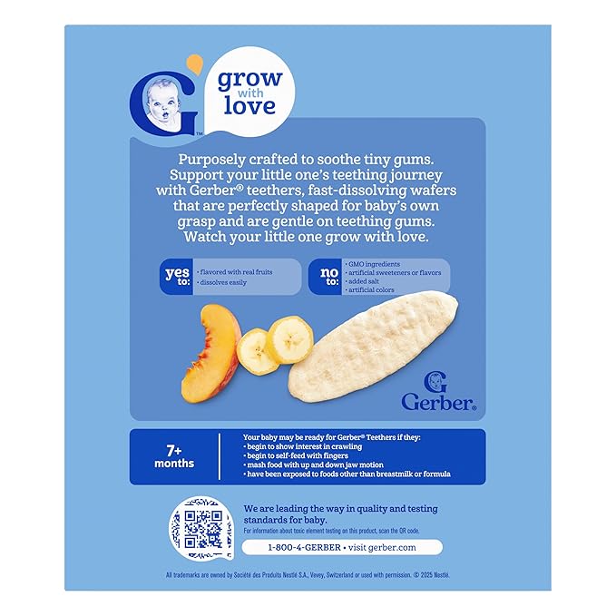 Gerber Teethers, Banana Peach Gentle Teething Wafers, Baby Teething Snacks, 6PK