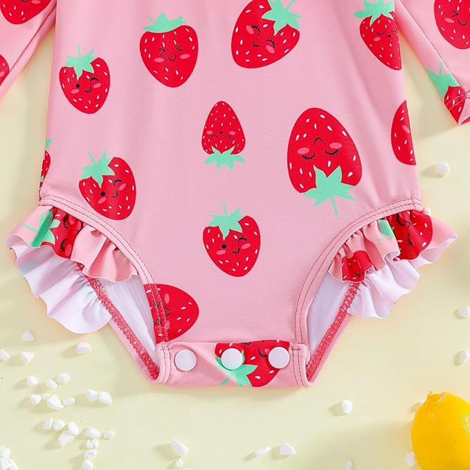 WOLBAY Baby Girl Swimsuit Long Sleeve One Piece Rash Guard with Sun Hat Zipper Bathing Suit Size 0-2T