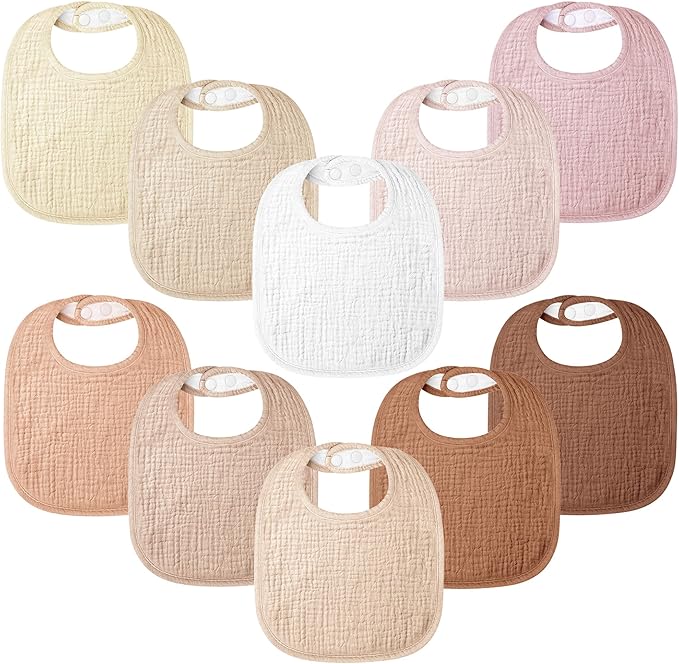 100% Cotton Muslin Baby Bibs 10-Pack Baby Drool Bibs for Unisex Baby Toddlers Infant Newborns Drooling and Teething