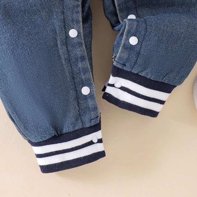 Baby Boy Clothes Fall Winter Outfits Long Sleeve Striped Romper Cute Cartoon Jeans Overalls Pants Set 0-18 Months