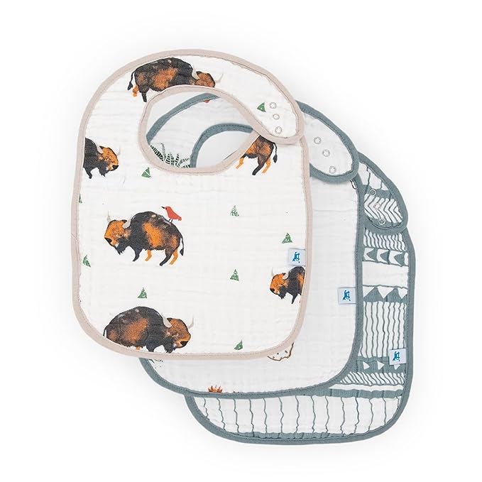 Little Unicorn Premium Classic Bib 3 pack | Adjustable as baby grows | Soft fabric on skin | Great for first time eaters (Bison)