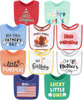 The Peanutshell Baby Boy or Girl Terry Bibs Set of 10-100% Cotton, Soft, Absorbent Baby Bibs, Unisex Toddler Boy or Girl Set, Newborn & Infant - Holiday