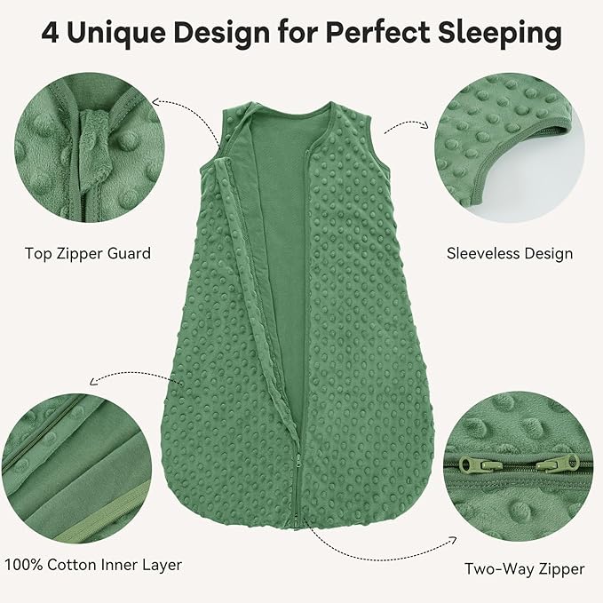 Fleece Baby Sleep Sack 6-12 Months with Plush Dots 1.5 Tog Baby Wearable Blanket with 2-Way Zipper Warm Sleeping Sack for Toddler Infant Newborn - Medium, Blue&Green