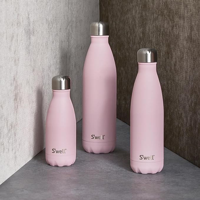 S'well Stainless Steel Water Bottle, 9oz, Pink Topaz, Triple Layered Vacuum Insulated Containers Keeps Drinks Cold for 24 Hours and Hot for 12, BPA Free, Perfect for On the Go
