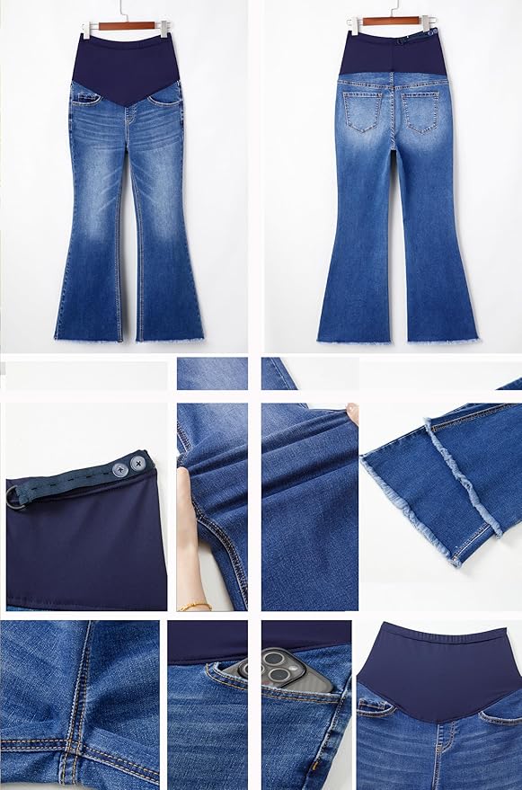 BLENCOT Maternity Jeans for Women Over Belly Pregnancy Pants Comfy Pregnant Jeans Flare Denim Jeans with Pockets