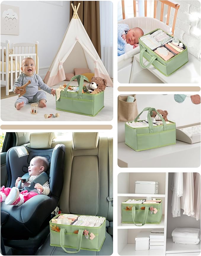 URMYWO Diaper Caddy Organizer - Waterproof Baby Diaper Caddy with Handle,Portable Nursery Organizer Storage Basket for Newborn Essentials, Baby Registry Must Have Shower Gift for Home and Travel, PU