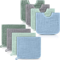 Tallew 8 Pack Baby Bibs and Muslin Burps for Baby Boy Girl Drooling and Teething 20" x 10" Burp Cloths Absorbent Rag Soft Cotton Bibs for Newborn Toddler Infant 0-24 Month Essentials(Blue Series)