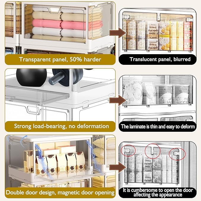 Clear Storage Bin with Lid 3 Pack 【Stackable & Sturdy】 Plastic Multifunctional Folding Storage Bins for Bedroom, Living Room, Study,Room, 23 QT Folding Box with Magnetic door
