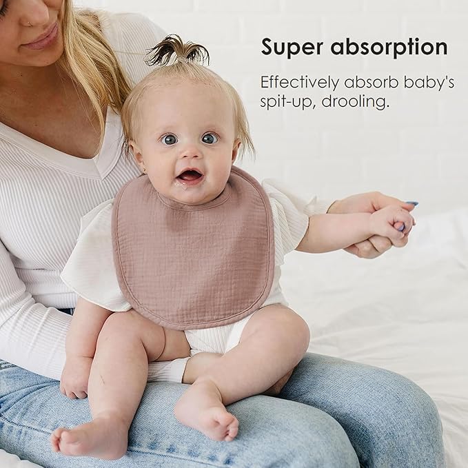 8-Pack Baby Muslin Bibs, Soft Cotton Drool Bibs for Boys Girls, Adjustable and Absorbent Newborn Bib Set for Feeding and Drooling