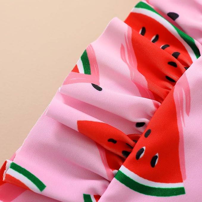 Happy Town One-Piece Infant Toddler Baby Girl Summer Swimsuit Watermelon Leopard Ruffle Swimwear Bikini Bathing Suit