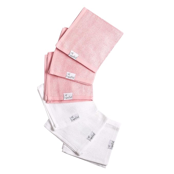 Copper Pearl 6 Ultra Soft Baby Bath Washcloths Premium Large Soft Darling (Pink/White) 11" x 11" Towels