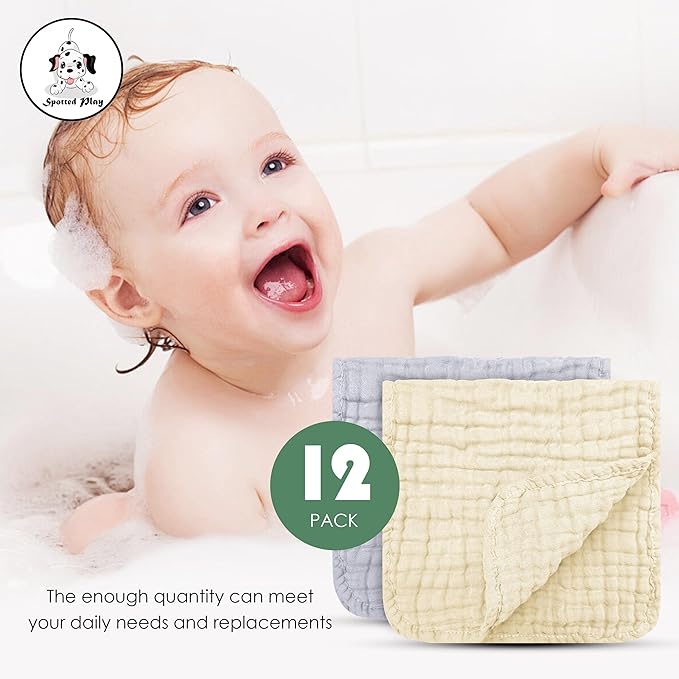 Muslin Burp Cloths 100% Cotton Large 20''x10'' Extra Soft and Absorbent Baby Wash Cloths Spit Up Rags - Baby Burping Cloth for Boys Girls Items(12 Pack Ivory, Slate and Emerald Series)