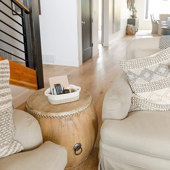 NaturalCozy 5-Piece Rectangle Storage Basket Set- Natural Cotton Rope Woven Baskets for Organizing! Small Basket for Montessori, Baby Nursery, Dog Toy Baskets, Cat Toy Box, Bathroom Organization Bin