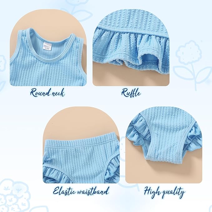 HAPPYMA Baby Swimsuit Toddler Girl Bathing Suit Summer Solid Color Bikini Set Beach Two Piece Swim Wear