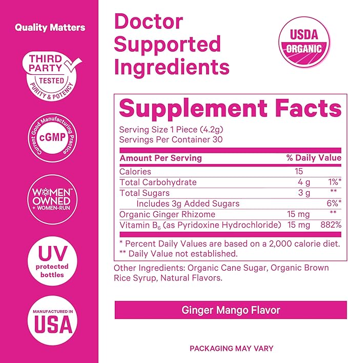 Pink Stork Organic Sweets Bundle for Morning Sickness and Motion Sickness Support, Added Vitamin B6, 1st Trimester Pregnancy Must Haves - 60 Wrapped Candies