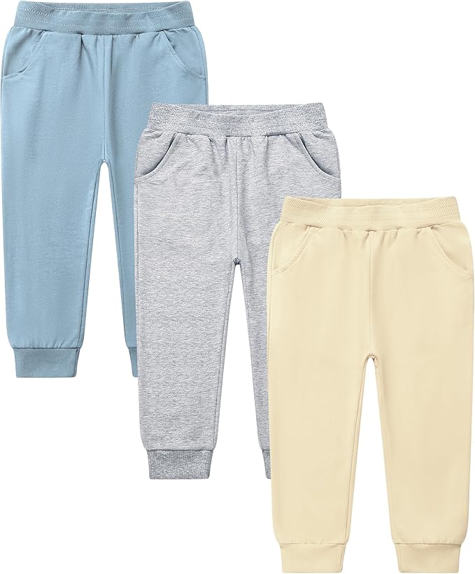 GFQLONG 2/3 Pack Toddler Pants Sweatpants Boys Cotton Joggers, Athletic Pull on Sweat Pants with Pockets for Kids Clothes