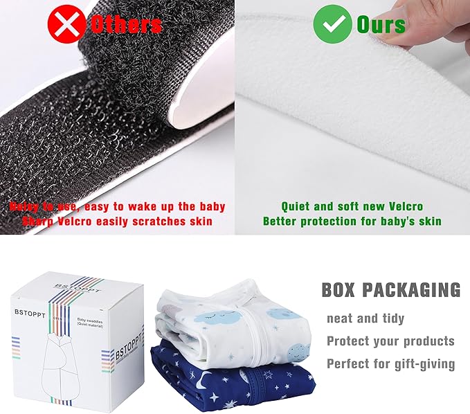 Newborn Sleep Sack Baby Swaddle,3-6 Months,3-Way Adjustable Wearable Blanket,100% Rayon Cotton Swaddling Sleeping Bag，TOG 0.5（Clouds&Starry Sky）