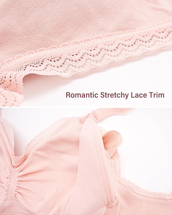 Stelle Lace Nursing Bras for Breastfeeding Seamless Pregnancy Maternity Wireless Bralette with Pads, Extenders