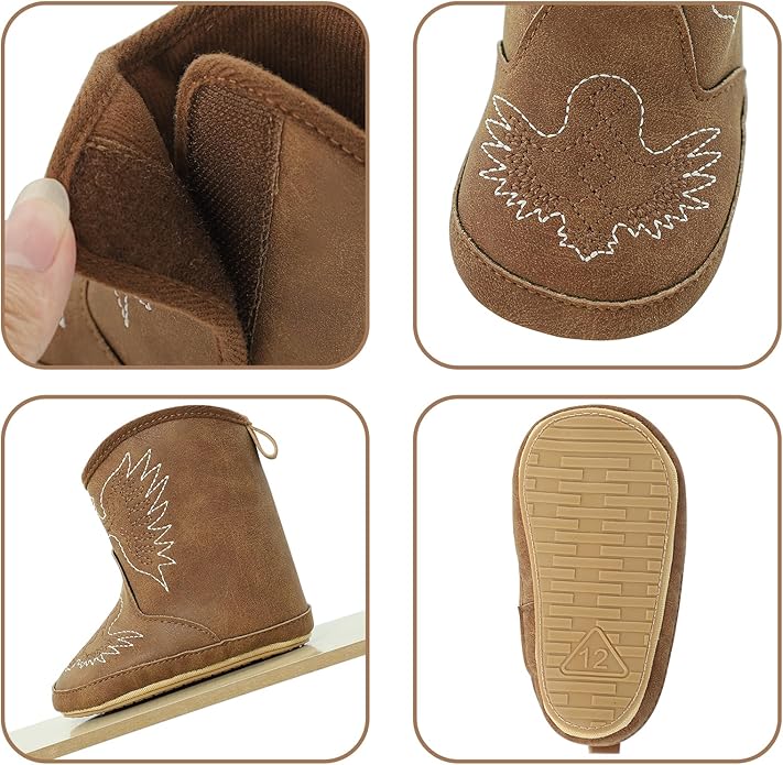 MK MATT KEELY Leather Western Boots Cowboy Bootie Soft Sole Non-Slip Crib Shoes for Baby Infant Toddler Girls Boys Newborn