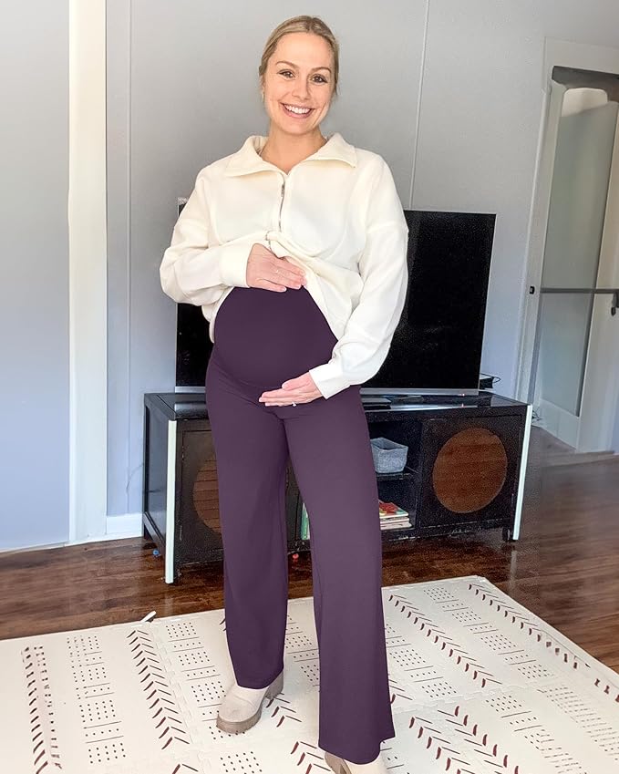 G4Free BareFeel Maternity Dress Yoga Pants Over The Belly Stretchy Work Slack Pregnancy Wide Leg Lounge Trousers