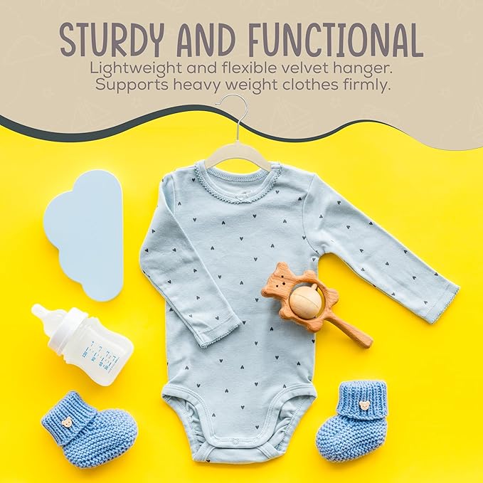 50 Premium Baby Velvet Hangers - 11.8" Non-Slip, Ultra-Slim Space-Saving Children Closet Hangers - 360° Swivel Hook, Strong & Durable Infant & Toddler Clothes Hangers for Wardrobe - Ivory