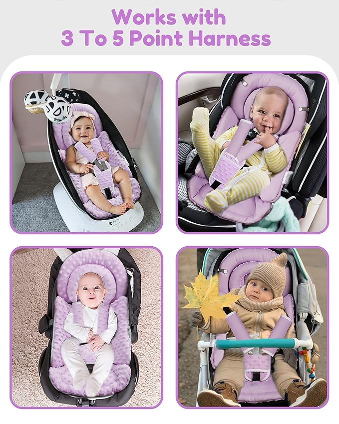 Infant Car Seat Insert with Removable Cushion for Baby Preemie Newborn Infant, Reversible carseat Insert Head Body Support Fits for Stroller, Baby Swing, Rocker, Bouncer, Bassinet - Purple