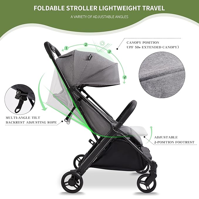 COOL KIDS Baby Stroller， Umbrella Stroller with Automatic Fold,Baby Strollers with Pop Out Sun Canopy,Baby Airplane Travel Essentials(Gray)