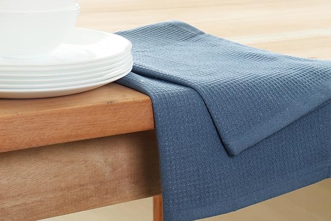PurpleEssences Waffle Weave Kitchen Towel, 100% Cotton - 15 x 25 Inches, with Hanging Loop Ultra Soft Absorbent Quick Drying Dish Cloth, Tea and Hand Towels, 4 Pack - Fall Thanksgiving - Smoky Grey