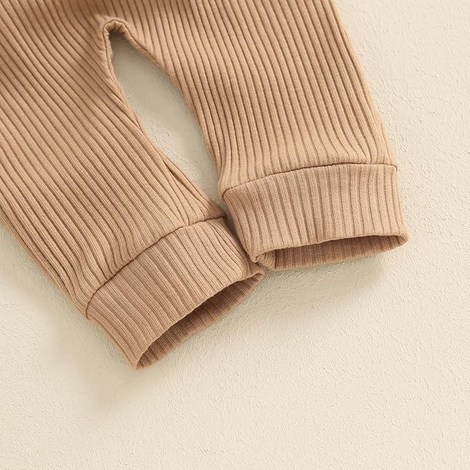 Newborn Baby Boy Girl Clothes Ribbed Knitted Long Sleeve Romper Pants Solid Cotton Infant Fall Winter Outfits 2Pcs