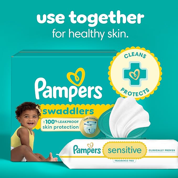Pampers Baby Wipes, Sensitive, Water Based Wipe, Clinically Proven, Hypoallergenic, and Unscented for Babies, 672 Wipes Total (8 Flip-Top Packs) [Packaging May Vary]