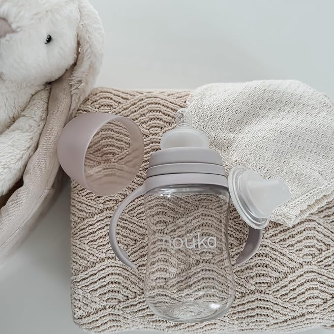 noüka Transitional Baby Bottle/Sippy Cup | Non Spill | Easy Grip Double Handles | Dishwasher Friendly | Moss | Size 8 Oz