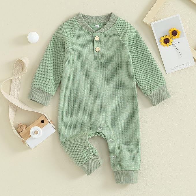 Kuriozud Newborn Infant Unisex Baby Boy Girl Clothes Button Romper Jumpsuit Basic One Piece Outfits