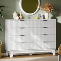 Fluted Dresser with 8 Drawers, 54" Wide Modern Chest of Drawers with Metal Handle, Wooden Dresser TV Stand, Wood Closet Clothes Storage Organizer for Bedroom, Living Room, Hallway, Solid White